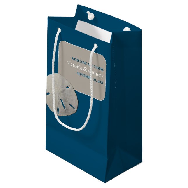 Petit Sac Cadeau Dollar de sable, Ocean Blue Beach Wedding Favorise (Devant Angle)