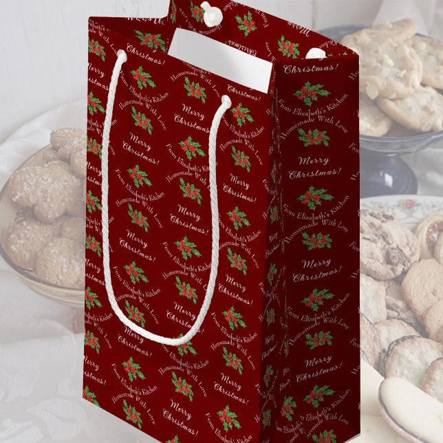 Petit Sac Cadeau Don de pâtisserie de vacances modifiable Rouge Joy (Créateur téléchargé)