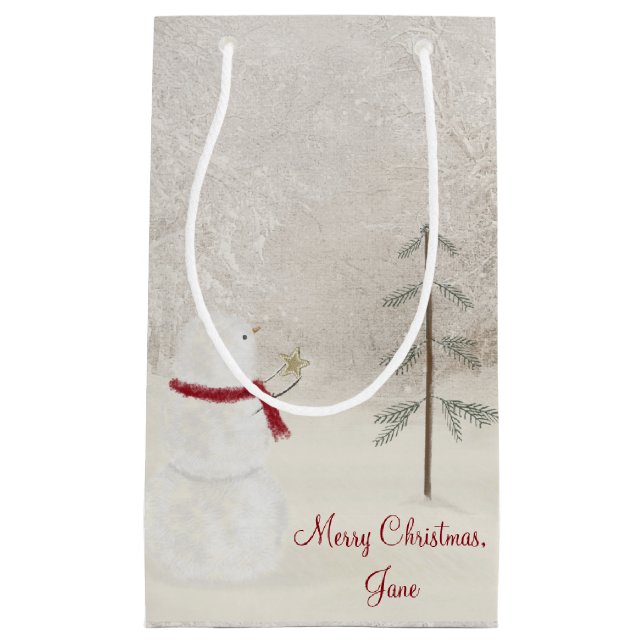 Petit Sac Cadeau Donner Noël Snowman (Devant)