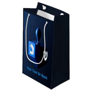 Petit Sac Cadeau Dreidel bleu métallique