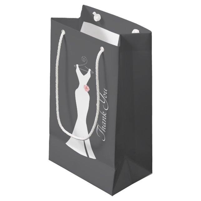 Petit Sac Cadeau Elégant blanc sur gris - Merci élégant (Devant Angle)