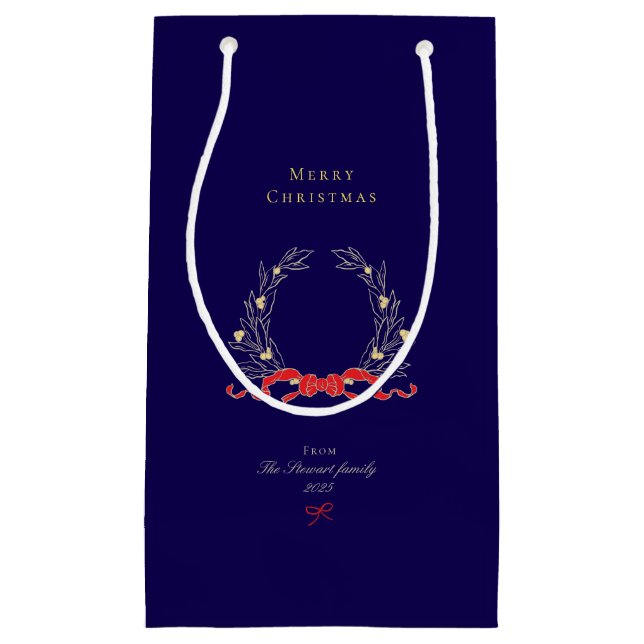 Petit Sac Cadeau Elégant Chic Navy Blue Noël (Devant)
