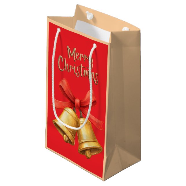 Petit Sac Cadeau Elegant Christmas Bells Red Holiday Art (Devant Angle)