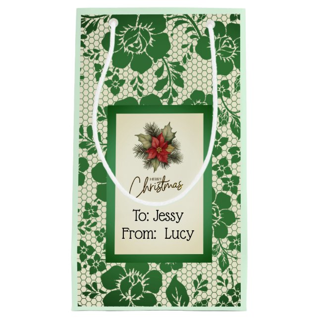 Petit Sac Cadeau Elegant Dark Green Christmas Gift Bag   (Devant)