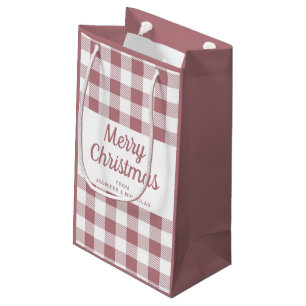 Petit Sac Cadeau Élégant Dusty Pink Plaid Noël