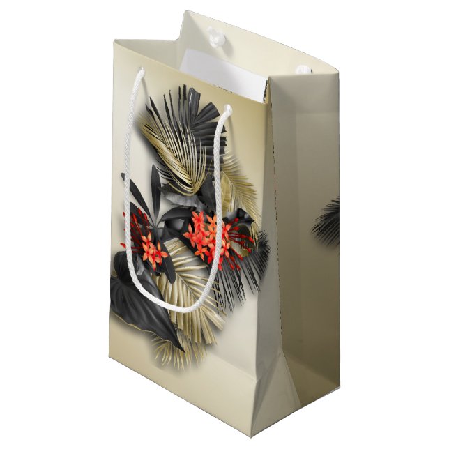 Petit Sac Cadeau Élégant et exotique vacances Foliage tropical (Devant Angle)
