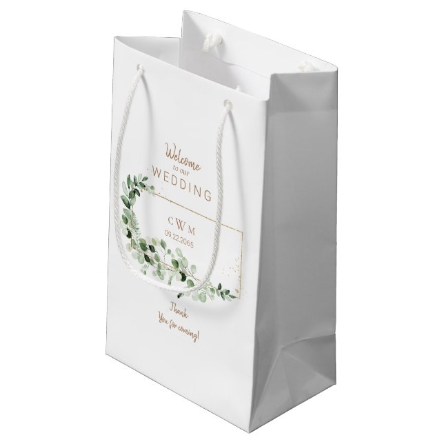 Petit Sac Cadeau Élégant Foliage & Mariage Or Favoriser Merci (Dos Angle)