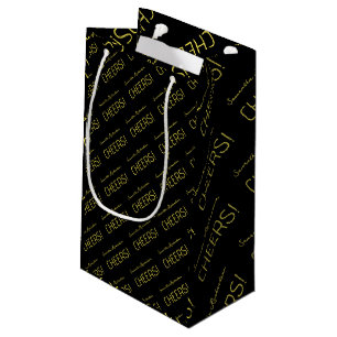 Petit Sac Cadeau Elegant Gold Black script Nom