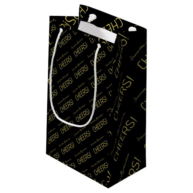 Petit Sac Cadeau Elegant Gold Black script Nom (Dos Angle)