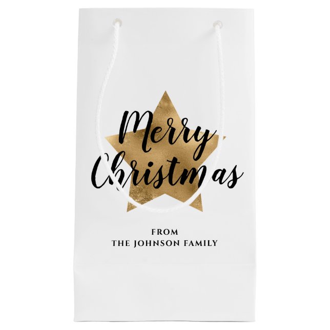 Petit Sac Cadeau Élégant Gold Star Joyeux Noël (Devant)