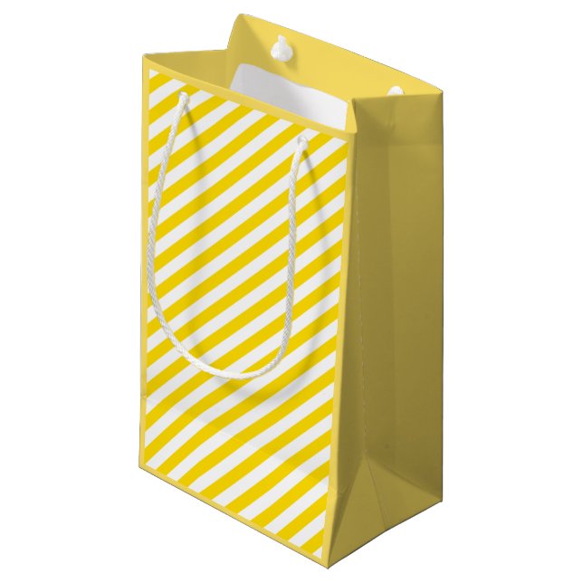 Petit Sac Cadeau Elégant jaune blanc rayé chic Modèle moderne (Devant Angle)