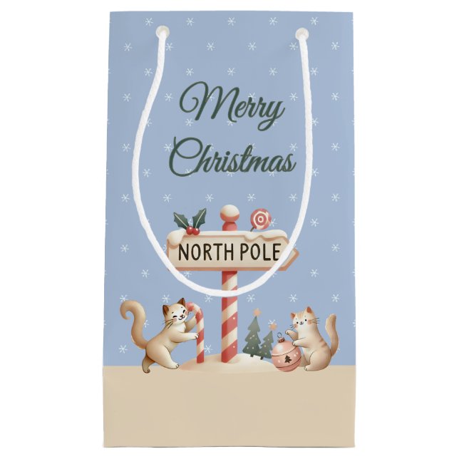 Petit Sac Cadeau Élégant Joyeux Noël Jouer Chatons, Nom (Devant)