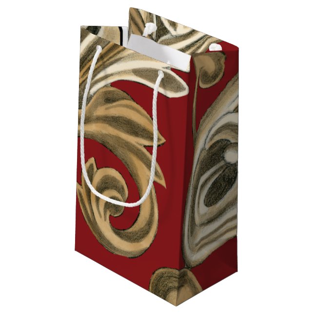 Petit Sac Cadeau Elégant Motif Botanique avec Foliage Tan (Dos Angle)