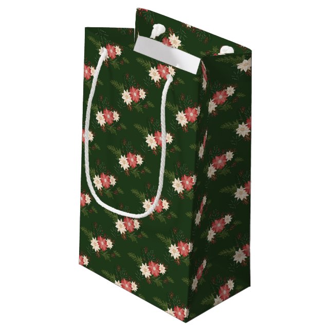 Petit Sac Cadeau Élégant Poinsettia Vert Noël (Dos Angle)