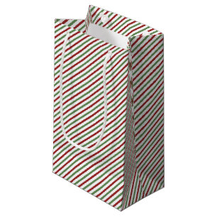 Petit Sac Cadeau Elégant rouge vert et blanc mince bandes