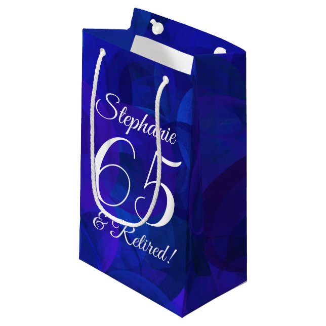 Petit Sac Cadeau Elégant Royal Blue 65 & Retraité Retirement Party (Devant Angle)