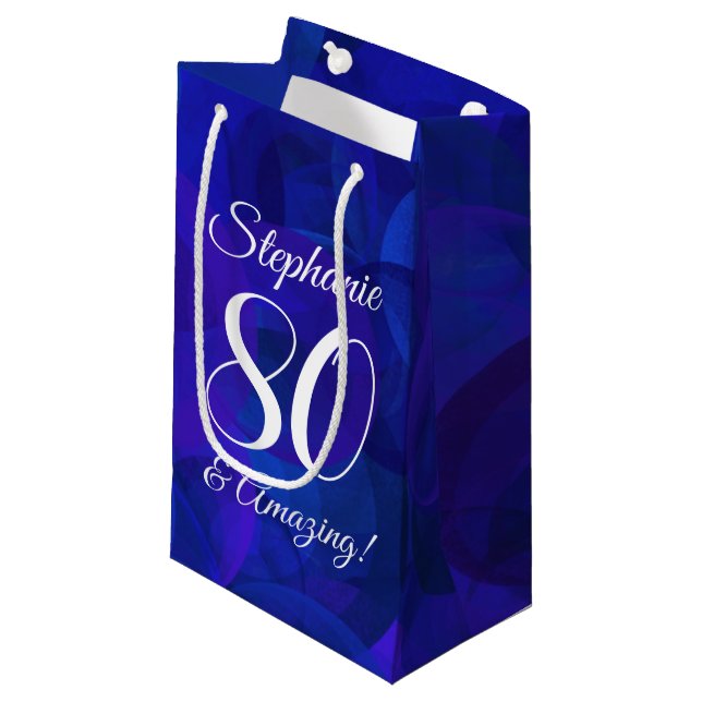 Petit Sac Cadeau Elégant Royal Blue 80 et fête d'anniversaire Extra (Devant Angle)