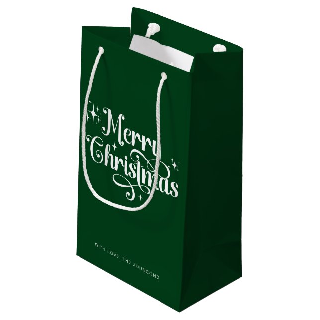 Petit Sac Cadeau Élégant script moderne vert Joyeux Noël (Dos Angle)