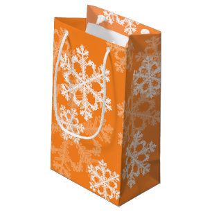Petit Sac Cadeau Élégant Snowflakes orange motif de Noël moderne