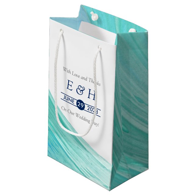 Petit Sac Cadeau Elégant Turquoise Tides Beach Mariage (Devant Angle)