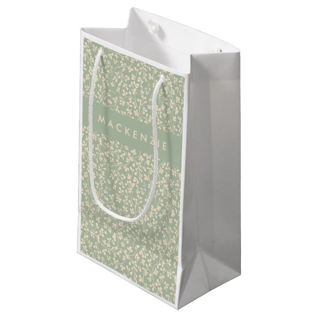 Petit Sac Cadeau Élégant Vert Sauge Botanique Personnalisé (Devant Angle)