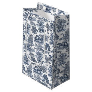 Petit Sac Cadeau Elégant Vintage Chic Blue Horse Toile Mariage