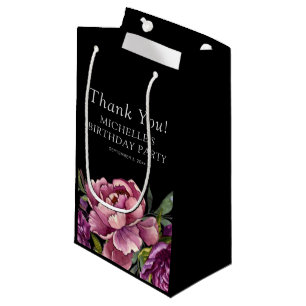 Petit Sac Cadeau Elégant violet rose rose floral noir Anniversaire