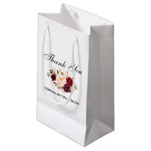 Petit Sac Cadeau Elégante aquarelle Bourgogne Merci floral