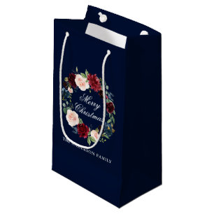 Petit Sac Cadeau Elégante aquarelle fleurie couronne Joyeux Noël
