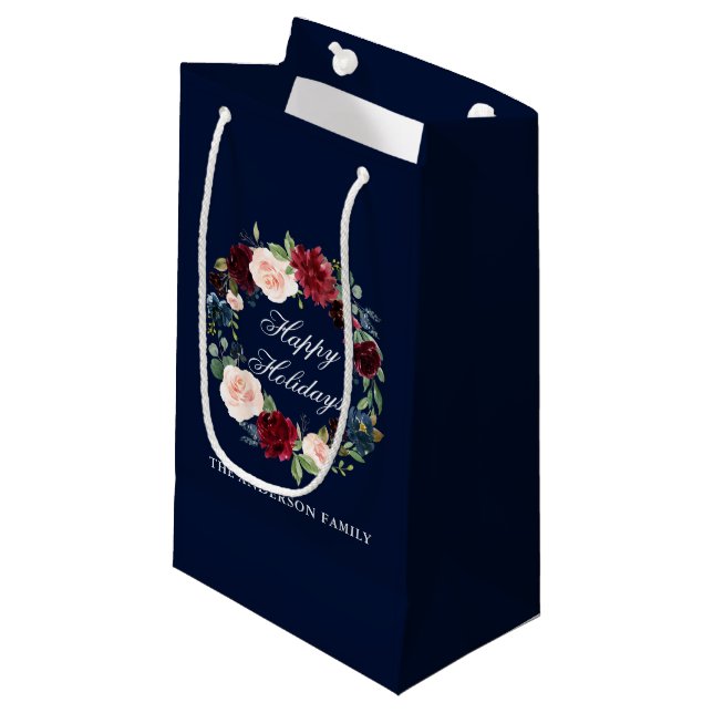 Petit Sac Cadeau Elégante aquarelle fleurie Wreath Joyeuses vacance (Devant Angle)