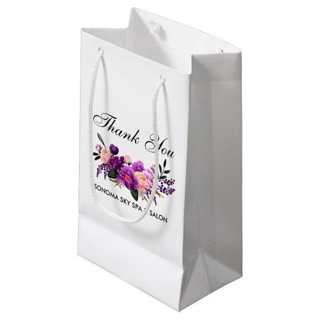 Petit Sac Cadeau Elégante aquarelle violet violet Merci floral (Devant Angle)