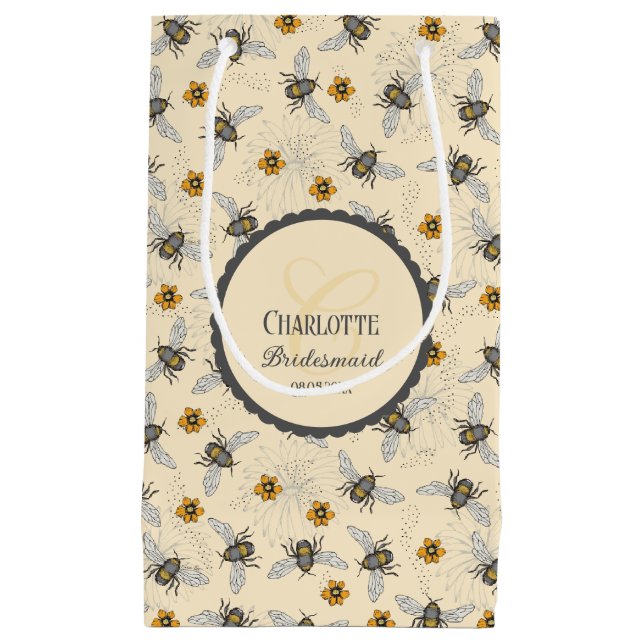 Petit Sac Cadeau Élégante Baby Shower Abeille et Fleur (Devant)