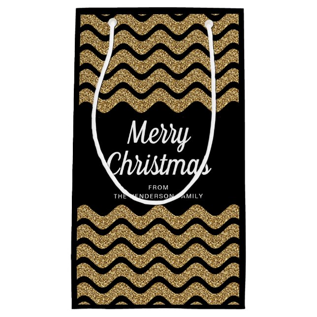 Petit Sac Cadeau Elégante Parties scintillant d'or Faux Joyeux Noël (Devant)