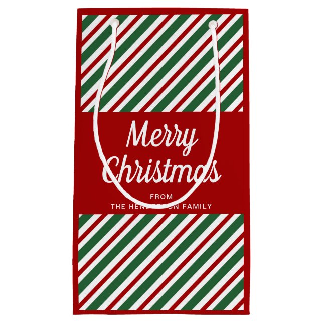 Petit Sac Cadeau Élégantes rayures rouges Joyeux Noël (Devant)
