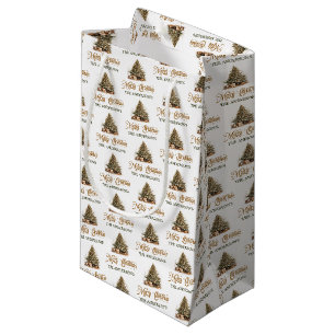 Petit Sac Cadeau Elégantes tonalités terreuses Noël arbre pastel ve