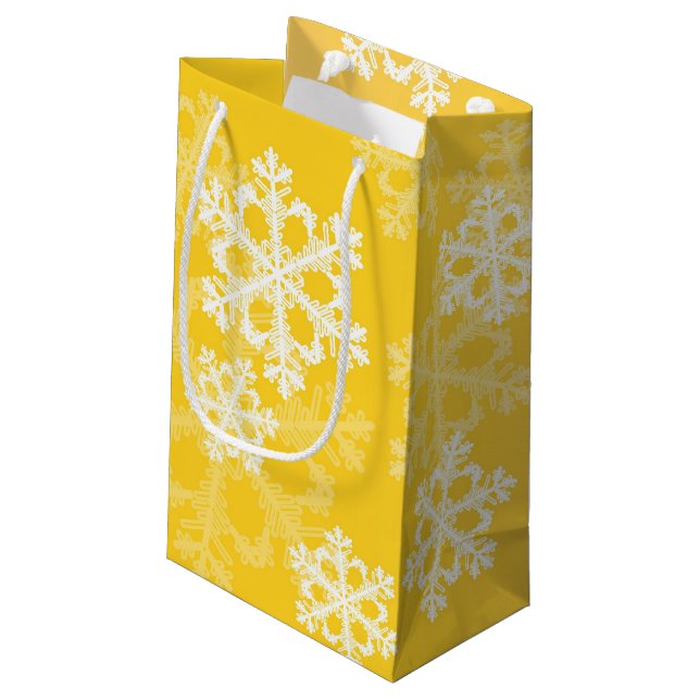 Petit Sac Cadeau Élégants flocons de neige jaune motif de Noël mode (Dos Angle)