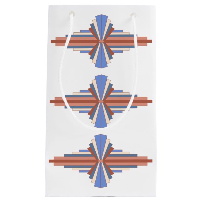 Petit Sac Cadeau Éléments Art déco en or rose & bleu (Devant)