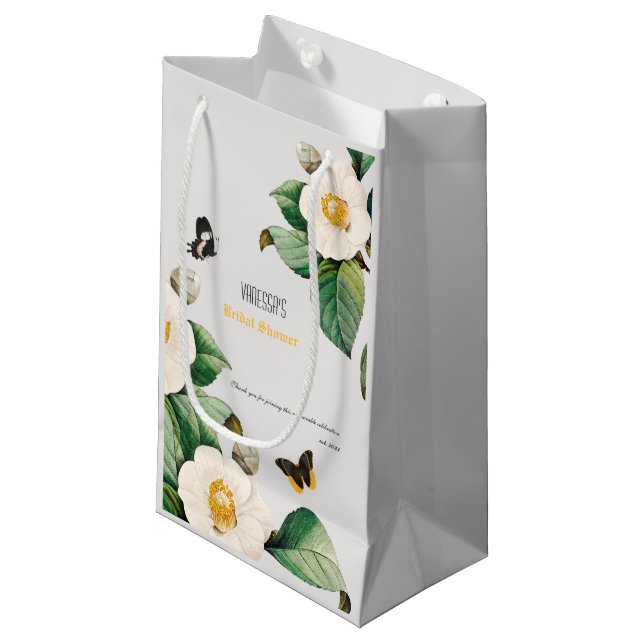 Petit Sac Cadeau Emerald Green et White Camellia (Devant Angle)