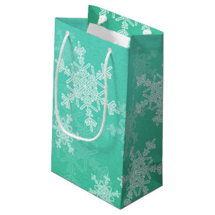 Petit Sac Cadeau Emerald White Snowflakes Minimaliste Noël
