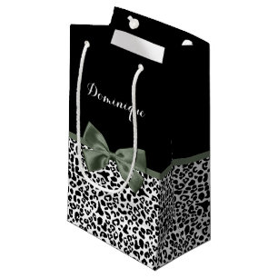 Petit Sac Cadeau Empreinte de léopard animal Motif noir vert Bow