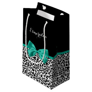 Petit Sac Cadeau Empreinte de léopard Emerald Green Ribbon Bow Chic