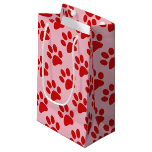 Petit Sac Cadeau Empreinte de patte d'animal rouge