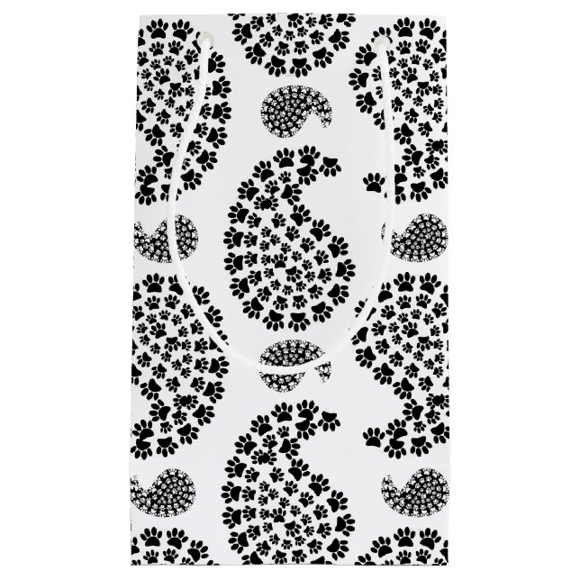 Petit Sac Cadeau Empreinte de patte noir et blanc mince Motif Paisl (Devant)