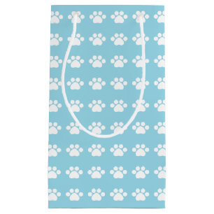 Petit Sac Cadeau Empreintes de pattes sur l'arrière - plan bleu
