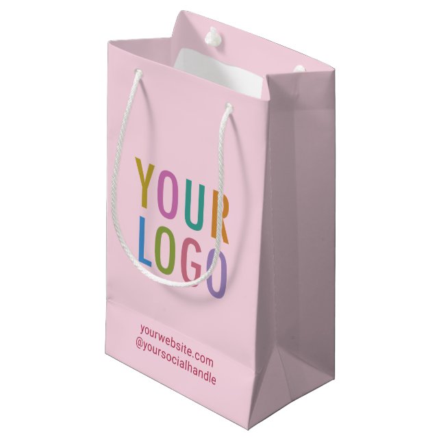 Petit sac cadeau en papier rose Logo personnalisé (Devant Angle)