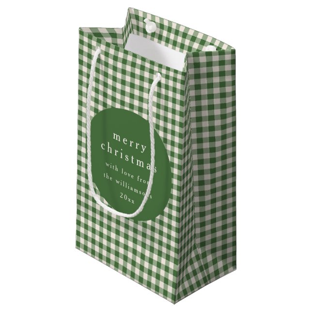 Petit Sac Cadeau En vichy vert personnalisé Nom prélevé Noël (Devant Angle)