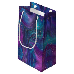 Petit Sac Cadeau Encre cosmique   Turquoise bleu violet Galaxie Neb