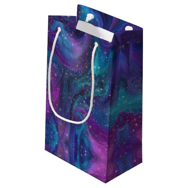 Petit Sac Cadeau Encre cosmique | Turquoise bleu violet Galaxie Neb (Dos Angle)