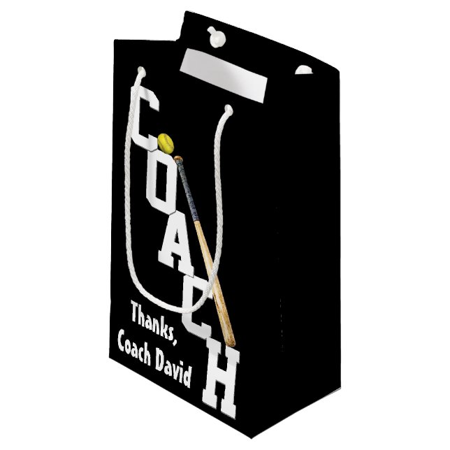 Petit Sac Cadeau Entraîneur de softball avec chauve-souris et balle (Devant Angle)