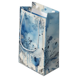 Petit Sac Cadeau Éphémères Aquarelle Bleue